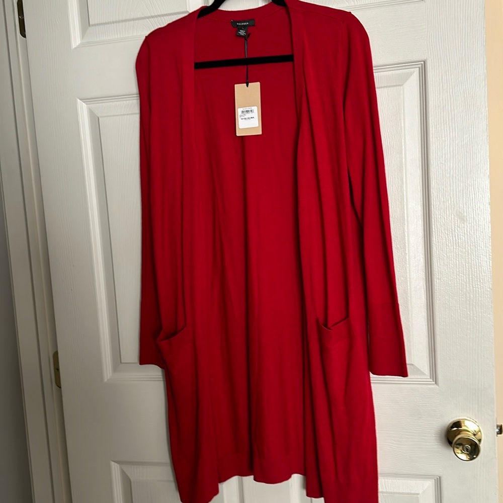NWT Halogen red knit long cardigan size small